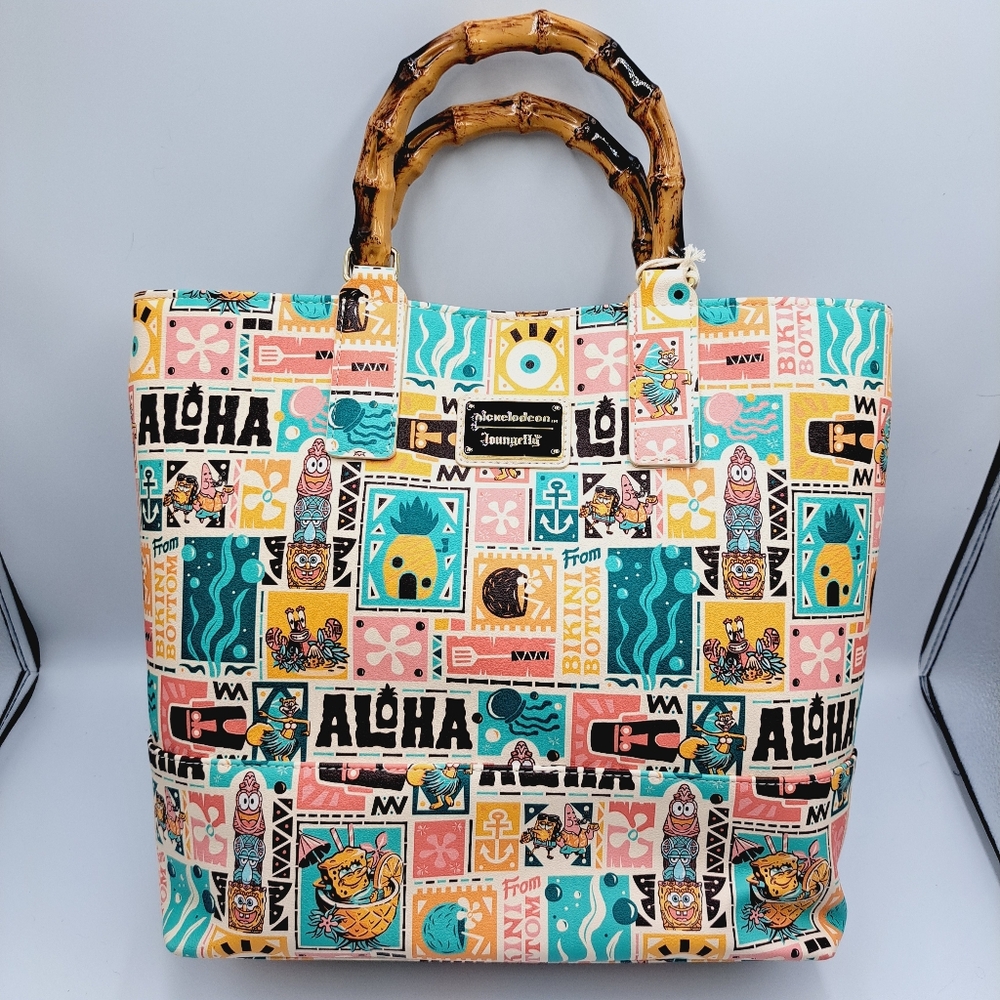 Loungefly SpongeBob SquarePants Tropical Print Tote Bag with Bamboo Handles